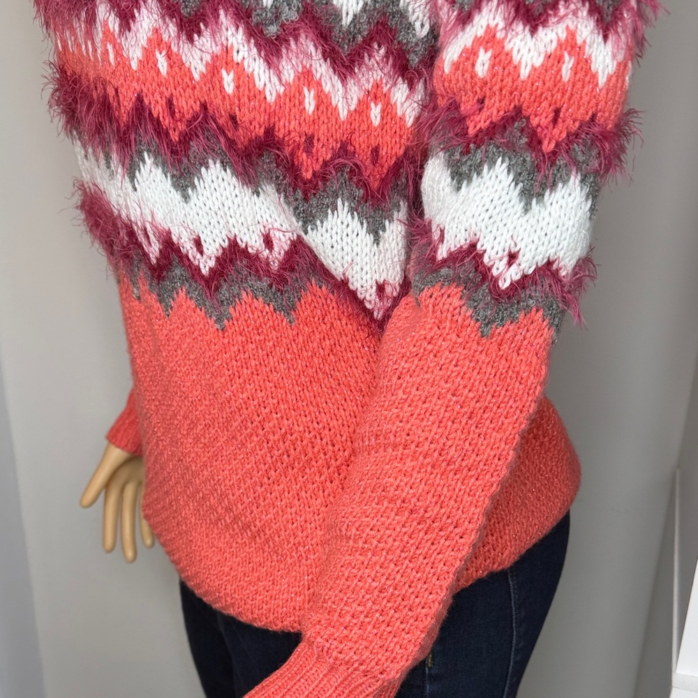 Mossimo Coral & Berry Fair Isle Sweater – Women’s Small - Picture 8 of 14